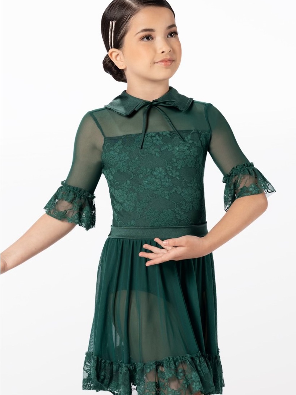 Weissman Forest Green Lace & Mesh Dance Costume